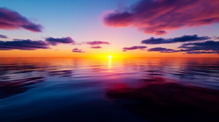 Obraz premium A sunset over the ocean with the sun setting in the distance