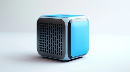 Obraz premium Modern blue cube portable speaker.