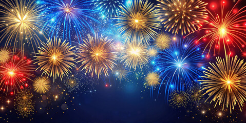 Fototapeta premium Multicolor fireworks display on festive night