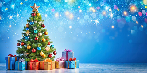 Fototapeta premium Christmas tree with gifts in snowy landscape