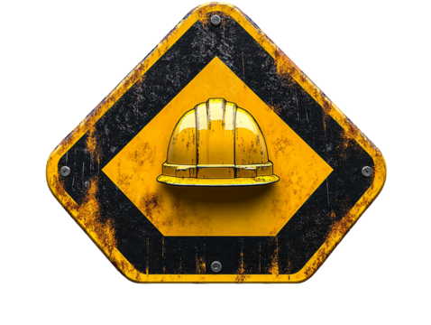 Flat Simple Construction Zone Sign Icon with Black and Yellow Design