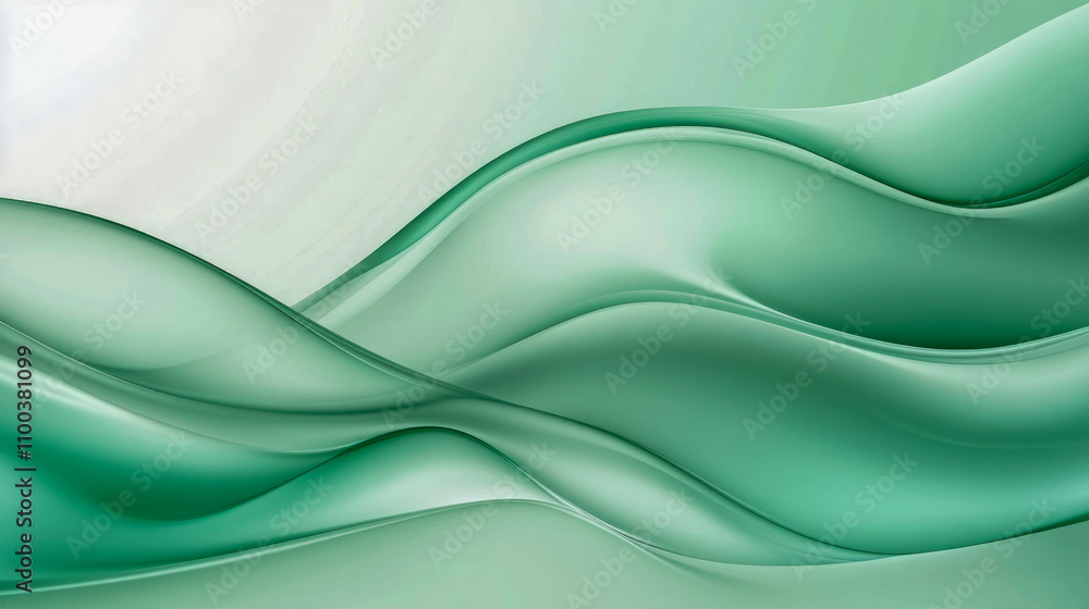 Poster soothing green abstract waves with fluid patterns and soft gradients