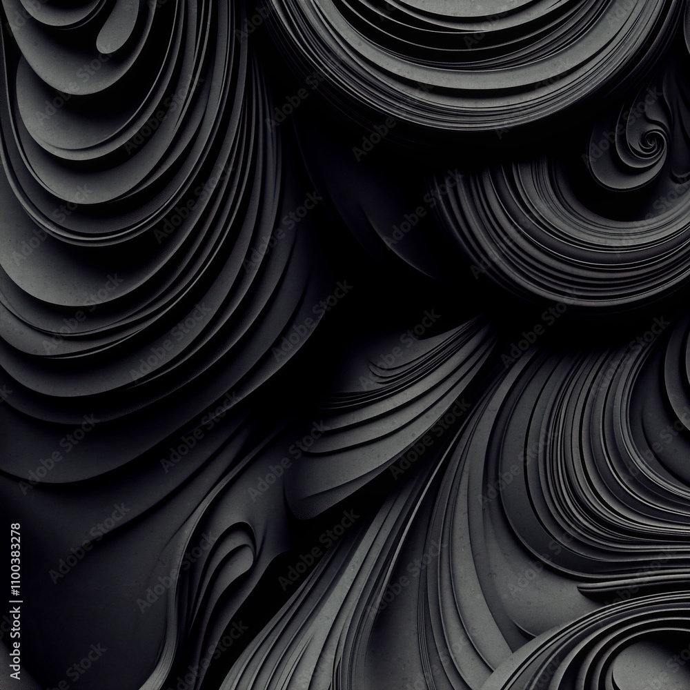 Poster An undulating abstraction in dark grays and blacks, emphasizing texture and form in a minimalist style