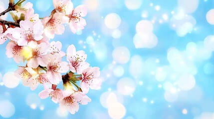 Fototapeta premium Delicate Cherry Blossoms Blend Effortlessly into the Serene Sky with Glowing Watercolor Textures