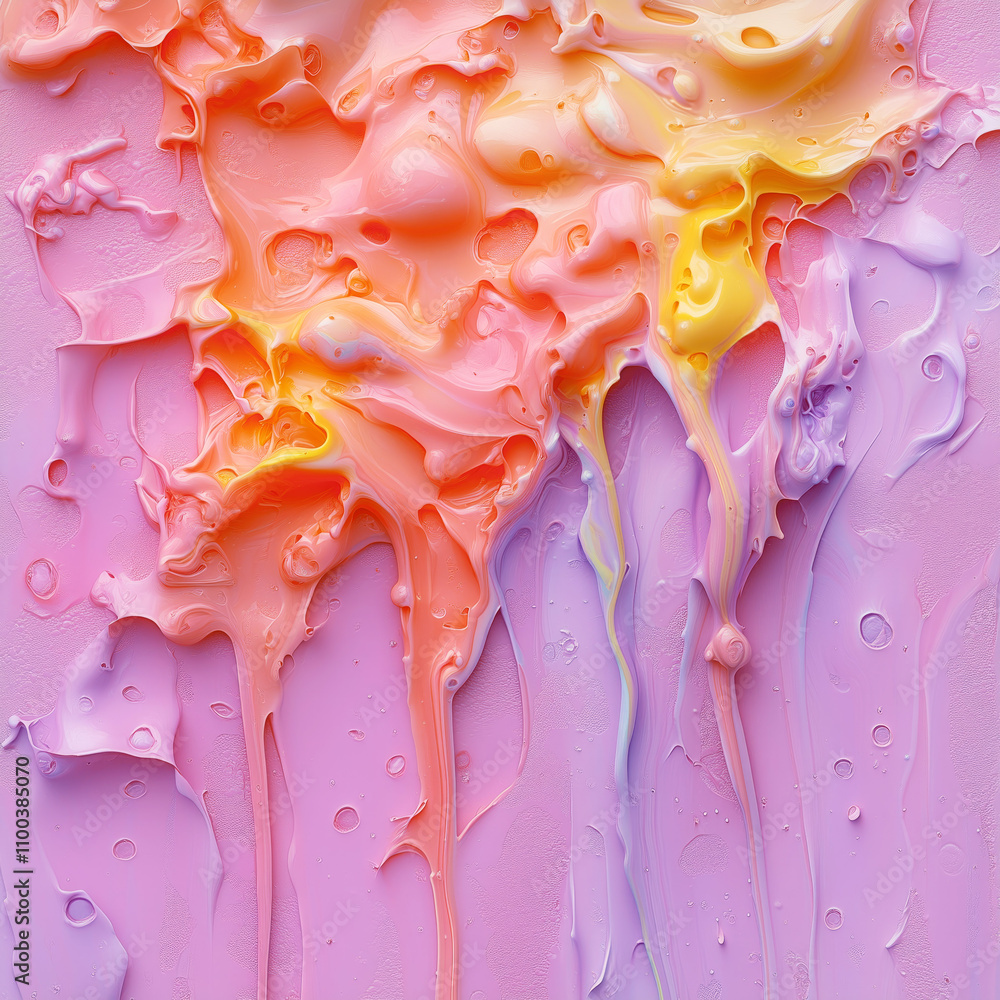 Aufkleber a composition in pink and orange that resembles molten plastic, with undulating curves that add dept