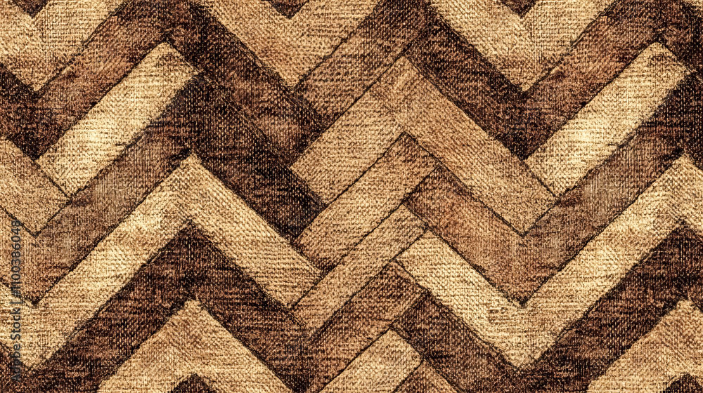 Poster rustic herringbone pattern with rough textured brown and beige fabric design