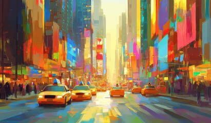 Obraz premium Modern abstract artwork. Acrylic and oil painting on canvas with a textured surface, ideal for wallpaper. Includes hand-painted brushstrokes in yellow, gold, and blue. Artistic design with a grunge