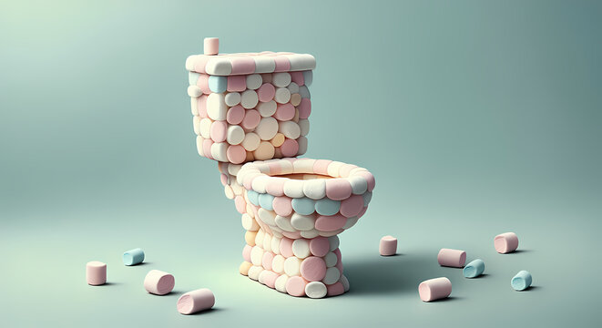 Bathroom Toilet made from Marshmallows, Sugar Treat Marshmallow Candy Art, Sugary Gelatin Treat	