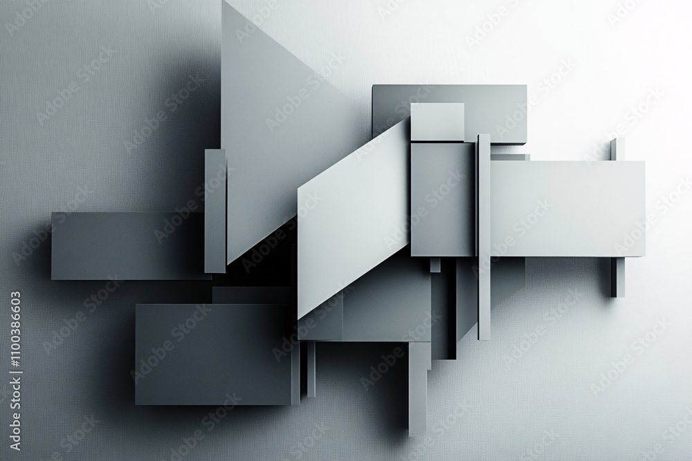 Poster abstract geometric shapes in various shades of gray create a modern art piece against a light backgr