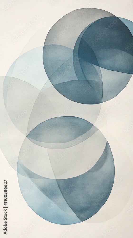 Poster soft, overlapping shapes in shades of blue create a serene and abstract composition evoking tranquil