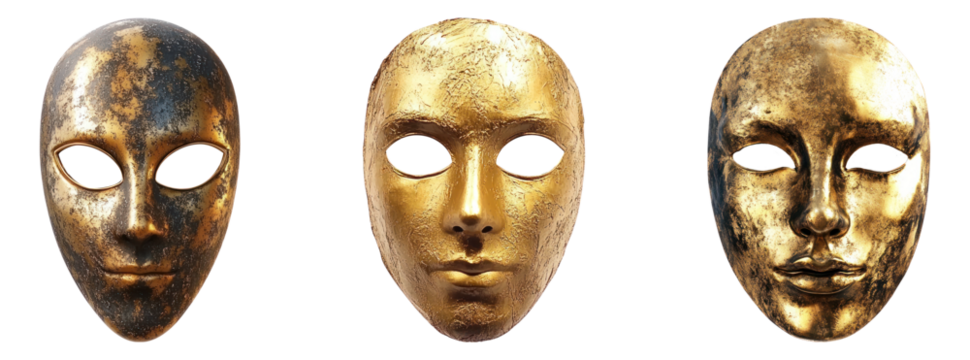 Half golden mask isolated on transparent background, Set of