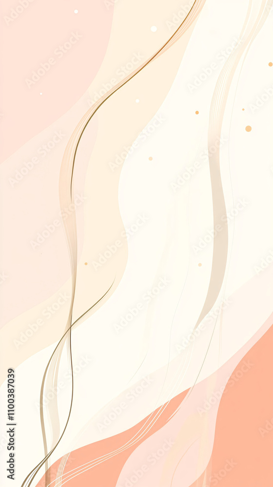 Poster soft abstract waves blend in gentle hues of pink and cream creating a serene and calming atmosphere 