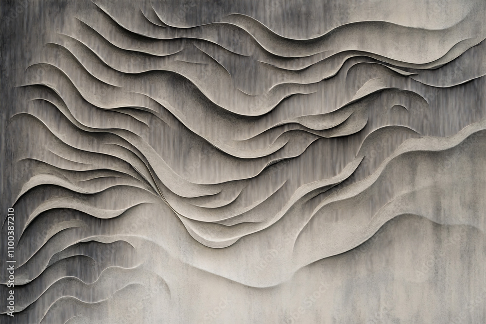 Aufkleber textured waves create an abstract composition on a muted wall, showcasing movement and flow in a mon