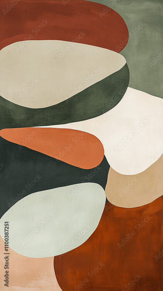 Poster abstract shapes create a harmonious blend of earth tones, evoking a sense of calm and creativity in 