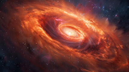 Obraz premium Fiery orange spiral galaxy in deep space.