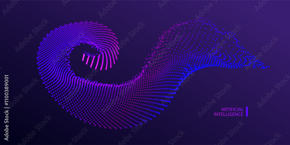Poster technology ai particles banner. dots big data neon background. artificial intelligence futuristic sp