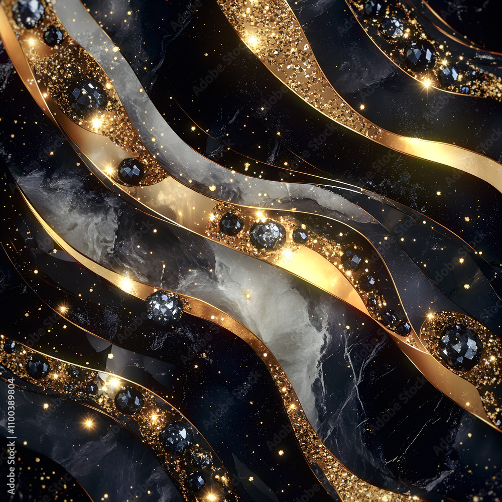 Aufkleber illustration of a marble surface with fine gold veins and sparkling crystals, emphasizing its refine