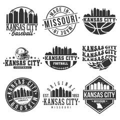 Fototapeta premium Kansas City, MO, USA Sport Bundle Vector Art. City Skyline School Team Emblem.