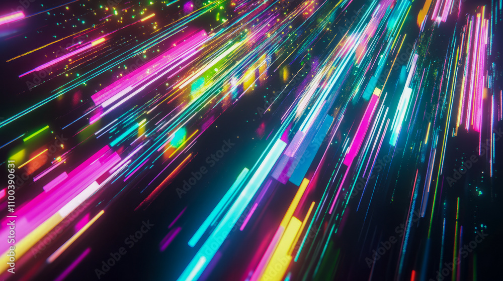 Poster colorful neon light streaks in motion creating vivid abstract display