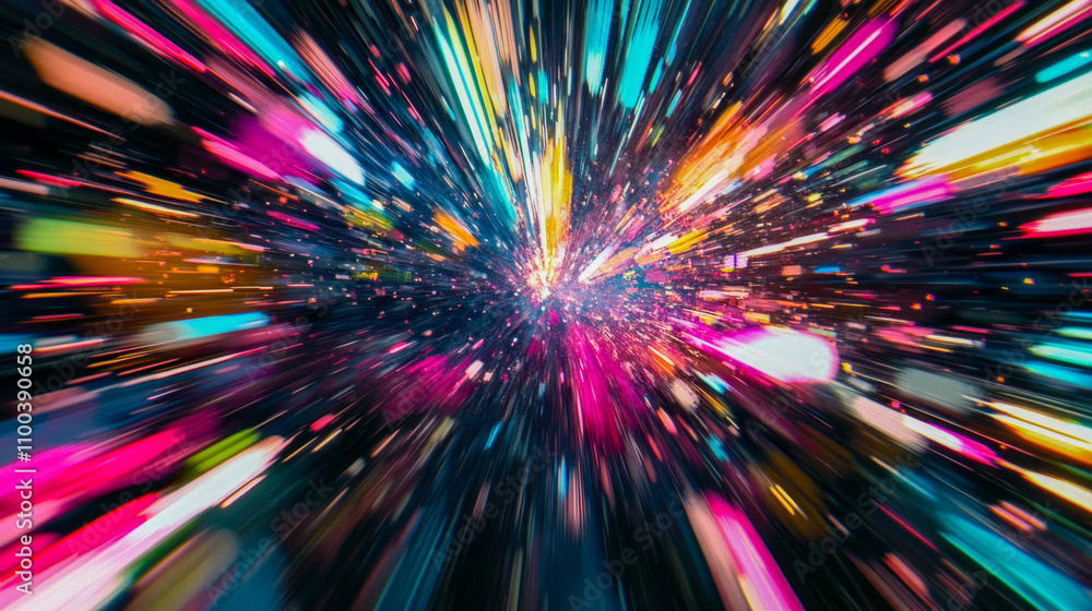 Poster vibrant abstract light burst with multicolored streaks in dynamic motion