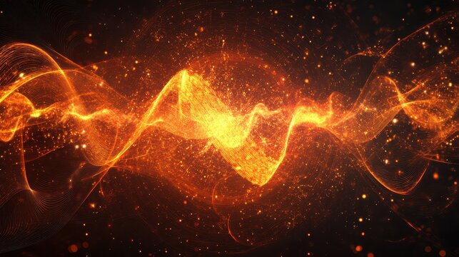 Quantum Fields and Probability Waves: Subatomic Patterns on Dark Energy Background. Theoretical Visualization with 85% Central Copy Space in 4K Resolution.