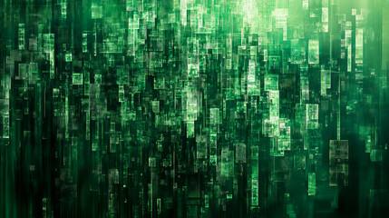 Abstract digital matrix background with green data blocks