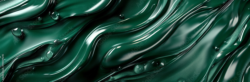 Poster Sleek green texture with flowing movement and droplets captures elegance in modern design