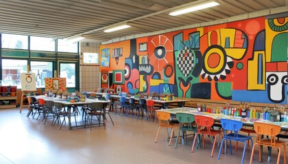 Fototapeta premium Creative art room filled with colorful supplies, canvases, and unfinished masterpieces on easels