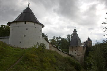 Russia Pskov region Pechersky monastery view on a cloudy summer day