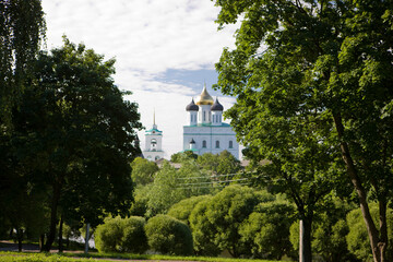 Russia Pskov Kremlin view on a cloudy summer day
