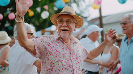 Old age people partying and enjoying.