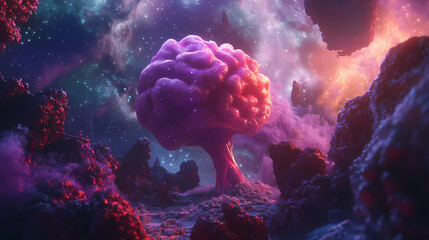 Fototapeta premium A high-resolution photo of an abstract, psychedelic representation of the pineal gland set in a fantastical space environment. Psychedelic. Illustration