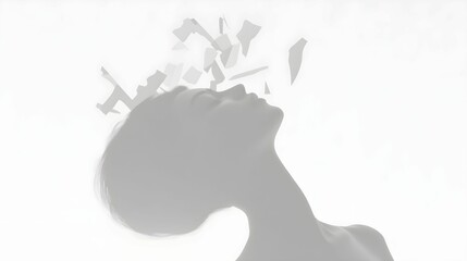 minimalistyczna ilustracja, zniekształcone odbicie, psychiczne rozbicie, emocjonalny chaos, zewnętrzna cisza, wewnętrzna burza, rozpad osobowości, samotność, odbicie w lustrze, rozbicie tożsamości, zm