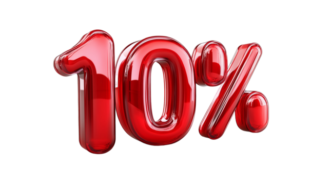 ten percent red 3d on a transparent background - Powered by Adobe