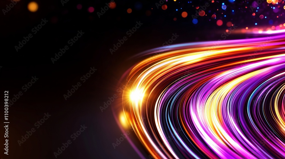 Poster colorful light trails create a mesmerizing effect on a dark background.