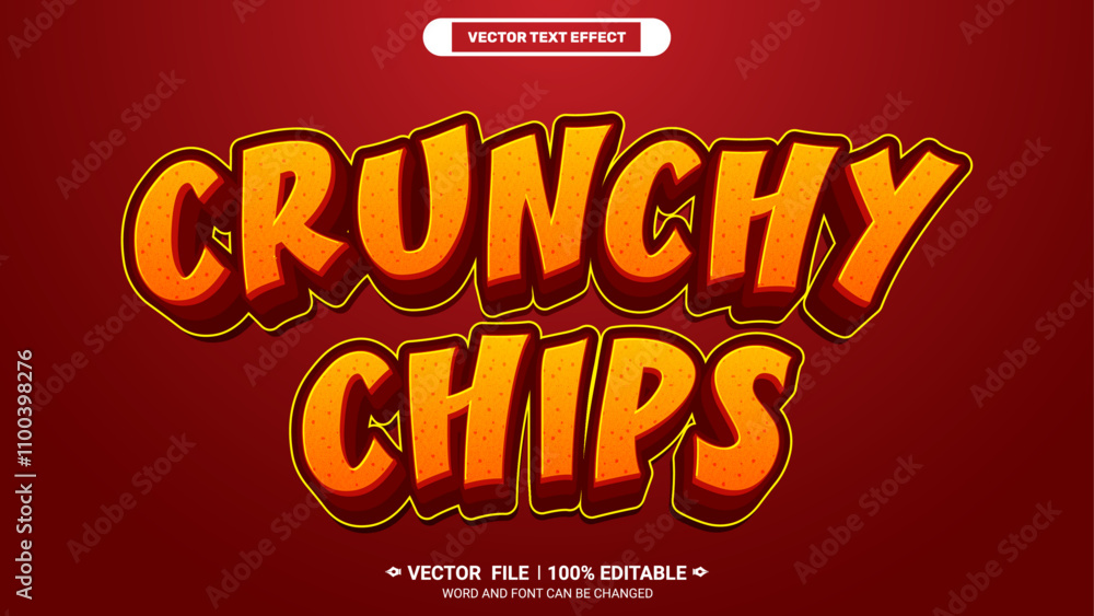 Poster crunchy chips 3d editable vector text style effect