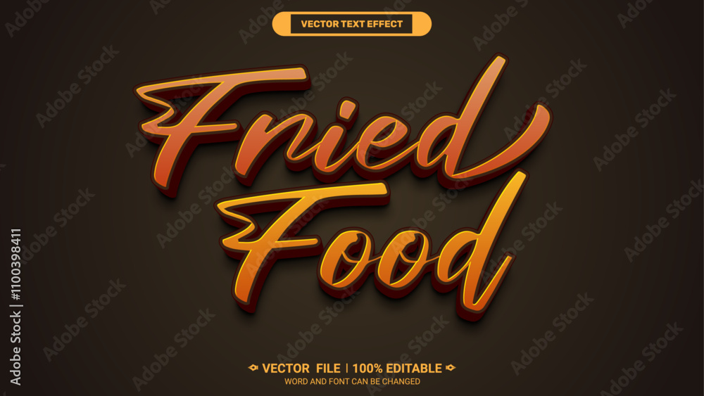 Poster fried food logotype editable 3d vector text style effect