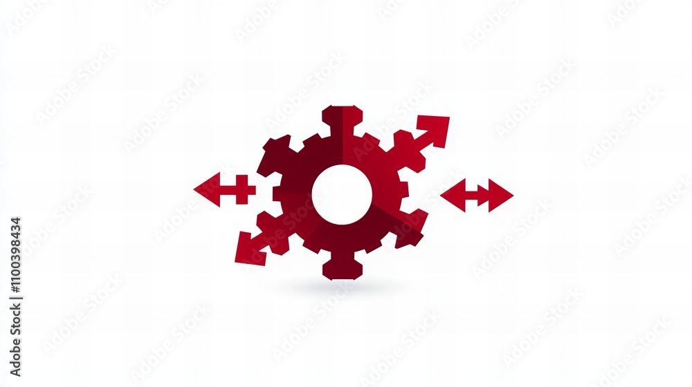 Poster red gear symbol with arrows indicating movement, representing flexibility and interconnectivity.