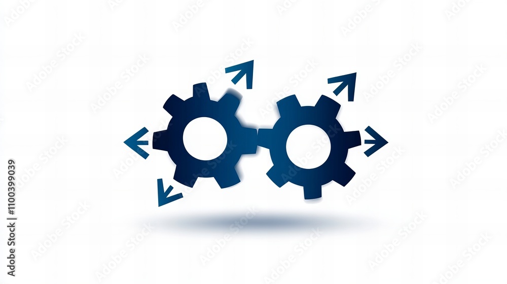 Poster Two interlocking gears with arrows indicating movement, representing collaboration and innovation.