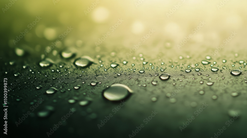 Aufkleber close-up of dew drops on a green surface with a soft focus effect