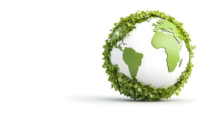 Fototapeta premium A globe wrapped in green vines on a plain white background, conveying eco-friendly simplicity,