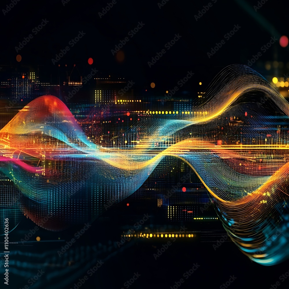 Poster dynamic data movement displayed with bright colorful background design image