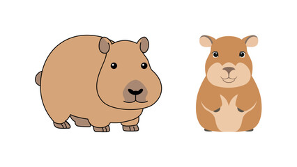 Minimalist Flat Vector Capybara Illustration on White Background, Simple Stylized Design, Soft Brown Color, Clean Aesthetic