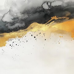 Abstract artwork featuring black, grey, and gold hues with splashes and textures, capturing a modern artistic expression