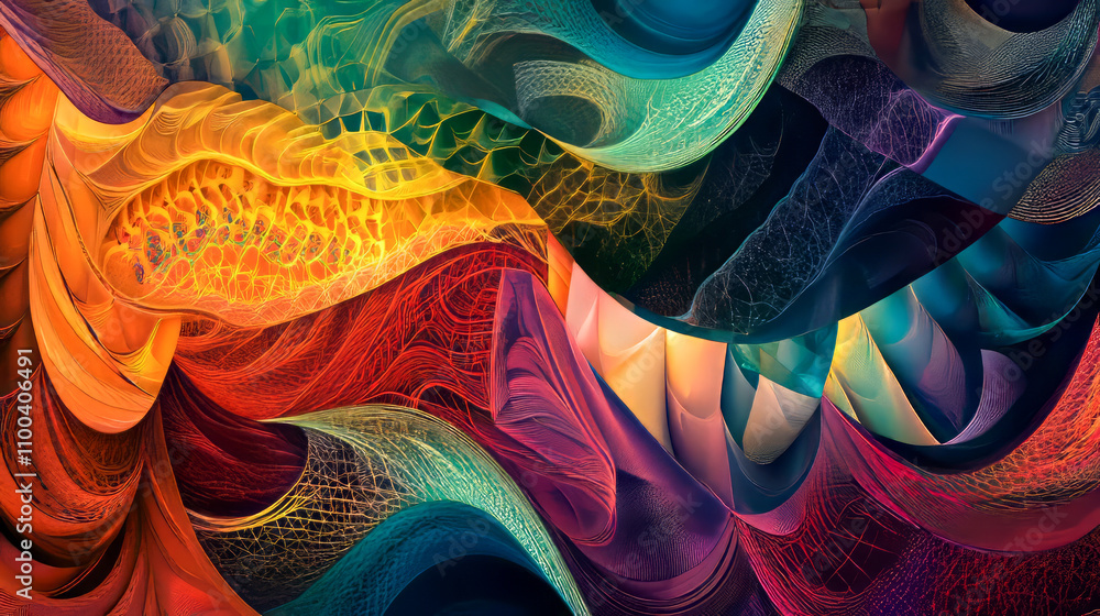 Poster vibrant abstract artwork with multicolored swirling patterns and textures