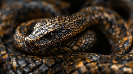 Obraz premium A bronze snake with a brown and black body and a black head