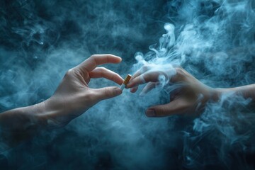 Fototapeta premium Hands Crushing Cigarette Symbolizing Fight Against Smoking Addiction