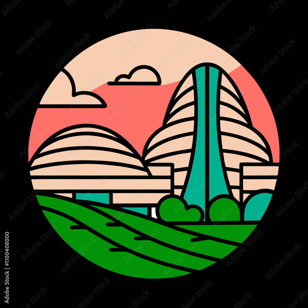 Poster vector illustration of a modern architectural building features a sleek and futuristic design. ideal
