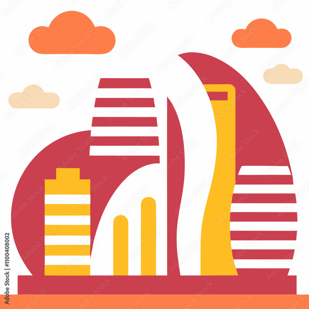 Poster vector illustration of a modern architectural building features a sleek and futuristic design. ideal