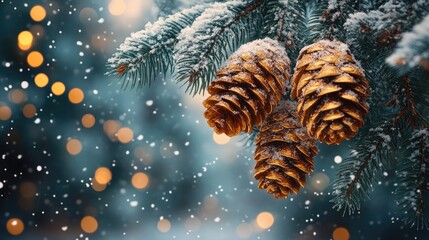 Magical Christmas Winter Background: Snowy Wonderland with Blurred Bokeh and Festive Greeting Card Design